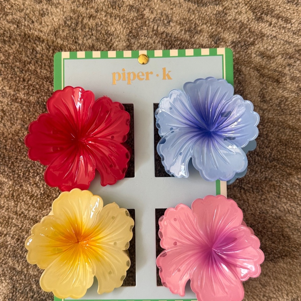 Piper Floral Hair Clips Set - Pink, Blue, Yellow, Cream